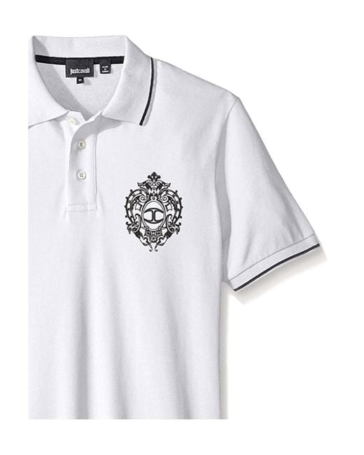 Just Cavalli White Stretch Knitted Polo Shirt for men