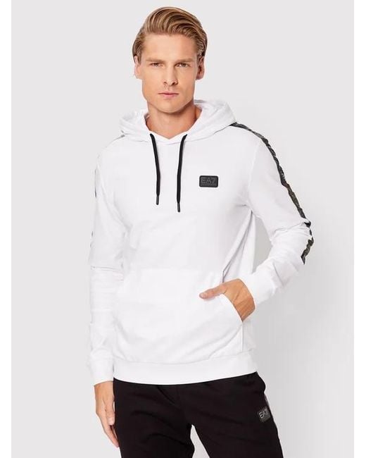 EA7 White Logo-Tape Drawstring Hoodie for men