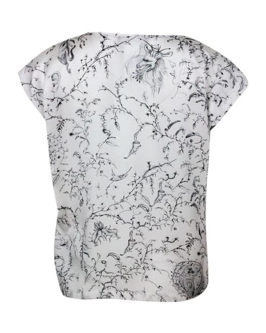 Fabiana Filippi Gray Graphic Printed Crewneck Top