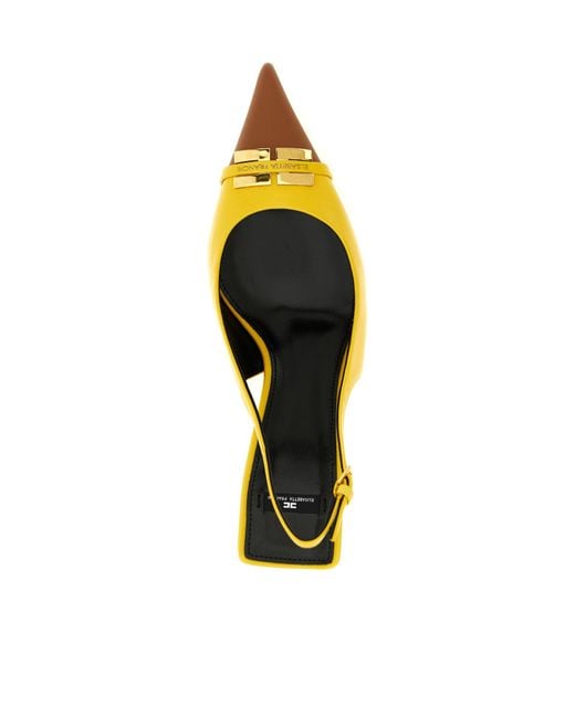 Elisabetta Franchi Yellow Contrast Toe Metal Detail Pumps