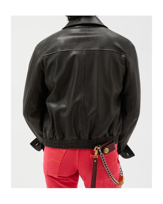 Versace Black Zip-Up Leather Blouson for men