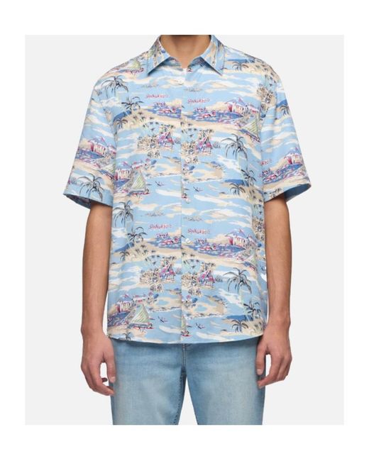 7 For All Mankind Blue Patterned Short Sleeve Shirt for men