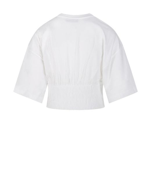 Sportmax White Fosco Smocked Waist T-Shirt