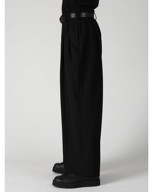 Yohji Yamamoto Black Wool Gabardine 12Tucks Pants for men