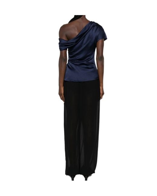 Jonathan Simkhai Blue One-Shoulder Draped Top
