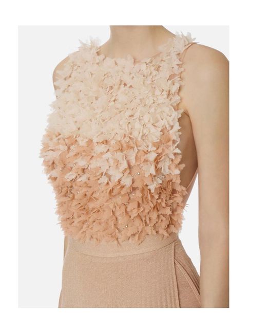 Elisabetta Franchi Natural Textured Top Pleated Dress