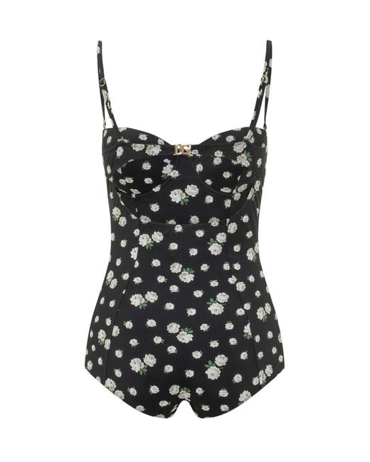 Dolce & Gabbana Black Floral Printed One-Piece Swimsuit