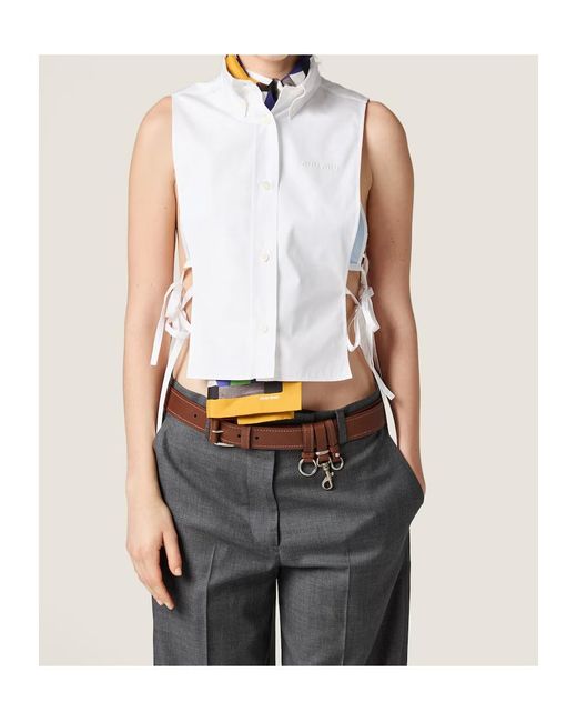 Miu Miu White Sleeveless Side-Tie Shirt Top