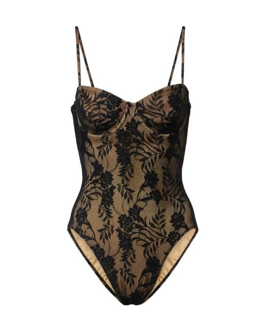 Norma Kamali Brown Lace Sheer Bodysuit