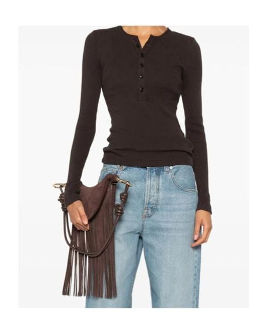 Citizens of Humanity Brown Drea Waffle-Knit Henley Top