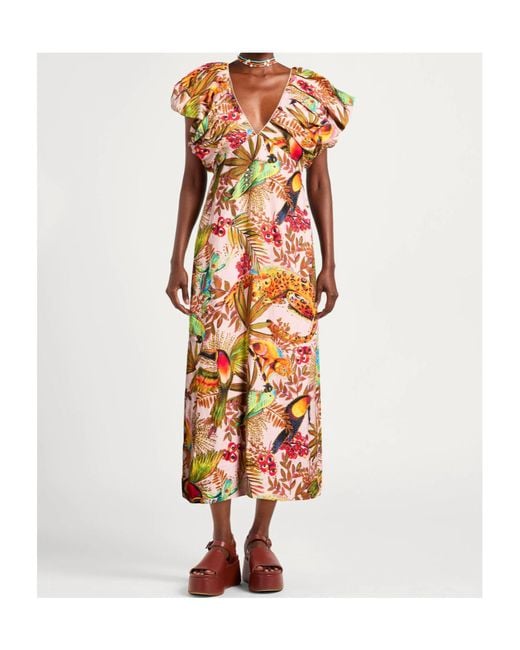 Farm Rio White V-Neck Dress