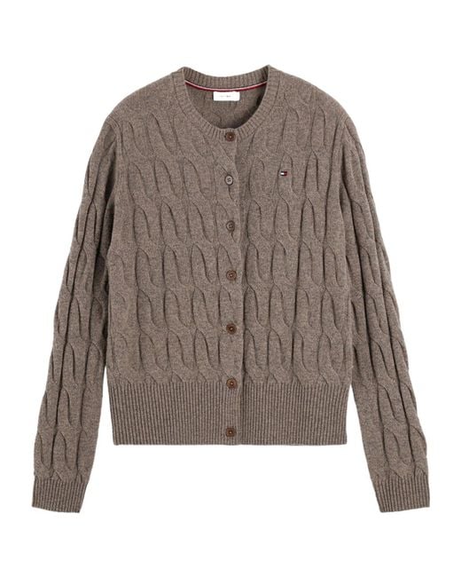 Tommy Hilfiger Brown Crew Neck Cableknit Cardigan