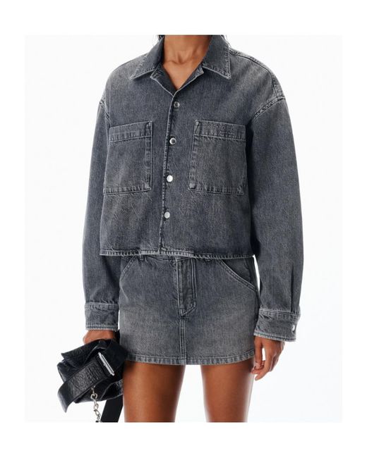 Alexander Wang Gray Cropped Long Sleeve Shirt