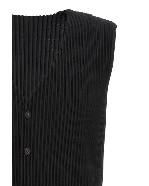 Homme Plissé Issey Miyake Black Homme Plissé Issey Miyake Pleated V-Neck Button-Down Waistcoat for men