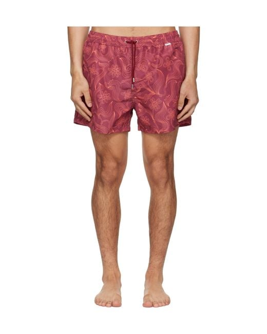 Paul Smith Red Elastic Waist Swim Trunks for men
