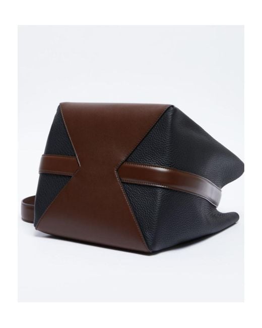 Max Mara Blue Medium Two-Tone Leather Bucket Bag