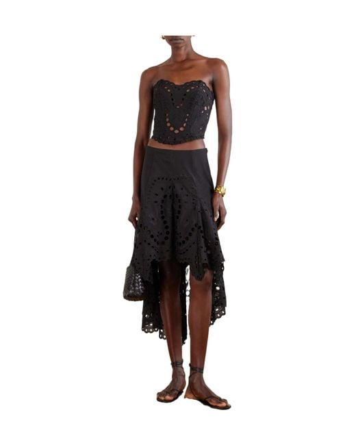Charo Ruiz Blue Cotton-Blend Midi Skirt