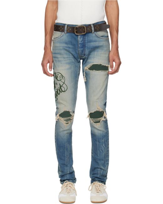 Amiri Blue Distressed Straight Leg Jeans for men