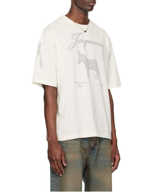 Jacquemus White Logo Printed Crewneck T-Shirt for men
