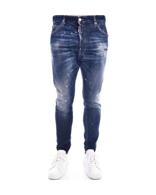 DSquared² Blue Skater Distressed Mid Rise Jeans for men