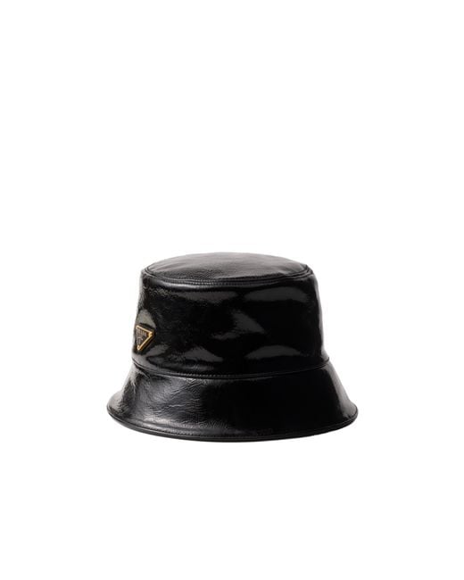 Prada Black Naplak Patent Leather Bucket Hat