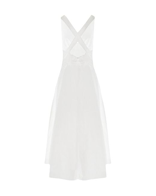Alaïa White Alaïa V-Neck Striped Midi Dress