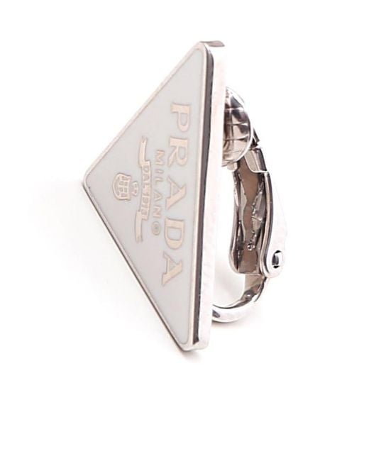 Prada White Symbole Clip Left Earring