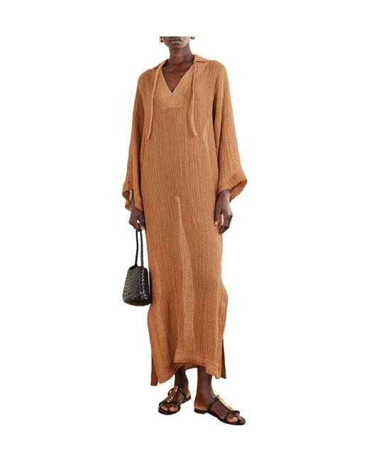 Lisa Marie Fernandez Brown Crinkled Linen-Blend Gauze Kaftan