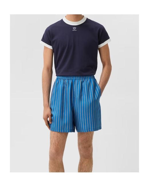 Versace Blue Striped Twill Shorts for men