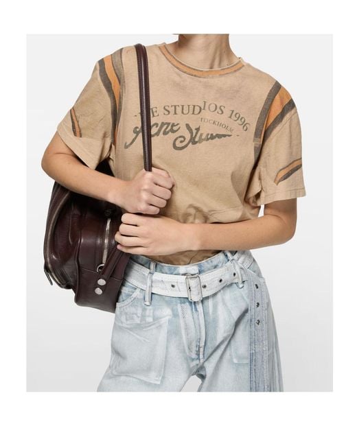 Acne Natural Logo Printed Crewneck T-Shirt