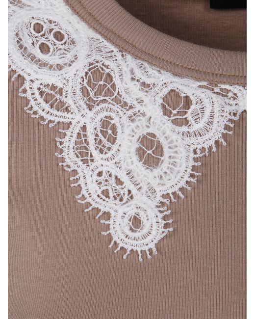 Fabiana Filippi Brown Long Sleeve T-Shirt With Macrame Lace Collar