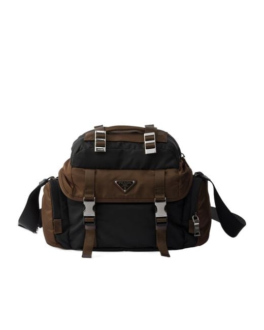 Prada Black Logo Plaque Buckled Shoulder Bag for men