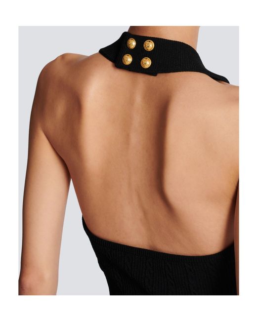 Balmain Black Cable-Knit Openback Top