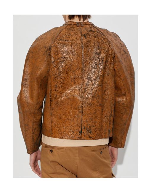 DIESEL Brown L-Nuri Zip-Fastening Leather Jacket for men