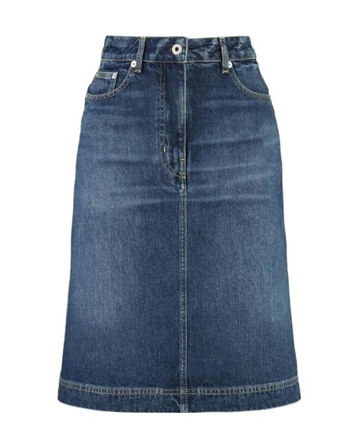 KENZO Blue Logo Patch Midi Denim Skirt
