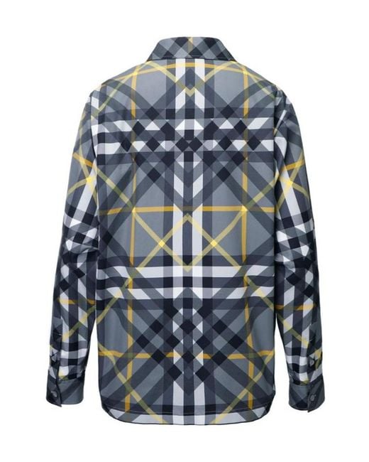 Burberry Blue Geometric-Pattern Printed Zipped Shirt for men