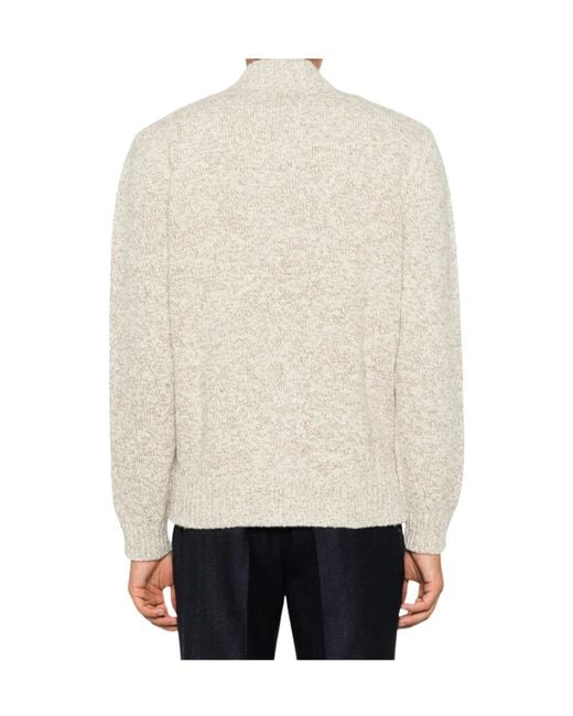 Lardini White Zip-Up Marl-Knit Sweater for men