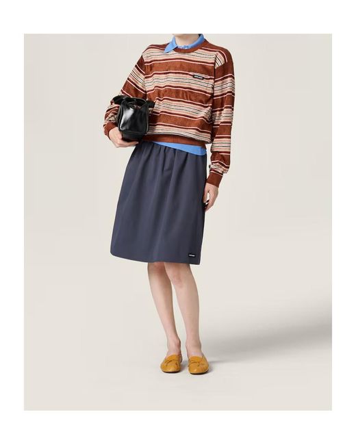 Miu Miu Blue Logo-Patch Elasticated Waistband Skirt