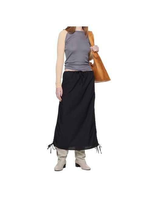 Baserange Black Drawstring Midi Skirt