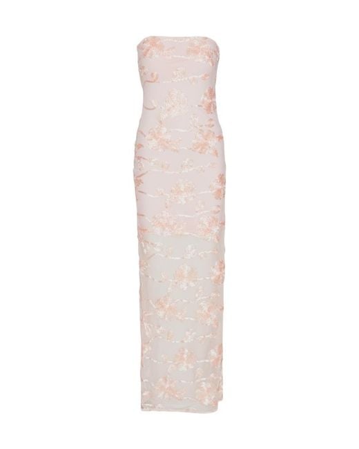 ROTATE BIRGER CHRISTENSEN White Intricate Floral Embroidery Tube Dress With Mesh Fabric