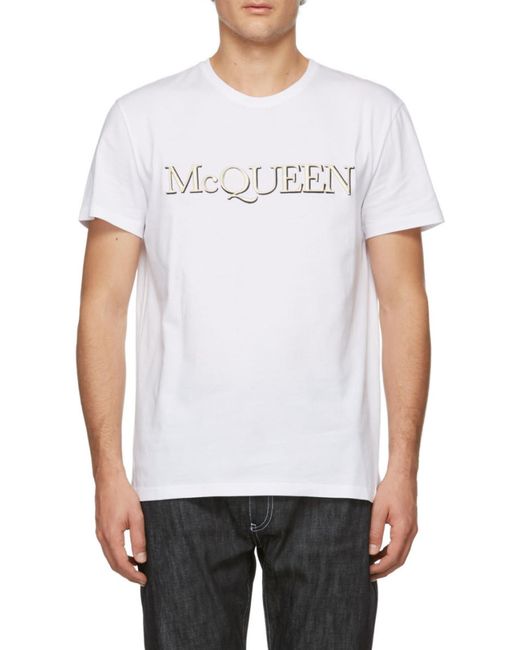 McQueen White Logo Embroidered T-Shirt for men