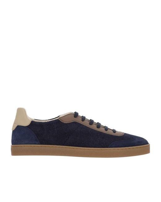 Brunello Cucinelli Blue Lace-Up Panelled Sneakers for men