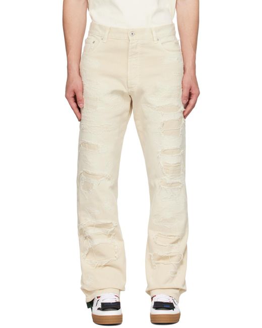 Heron Preston Natural Straight-Leg Logo Patch Distressed Jeans for men