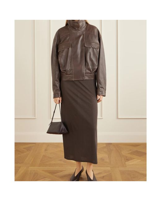 Nour Hammour Brown Long-Sleeved Leather Jacket