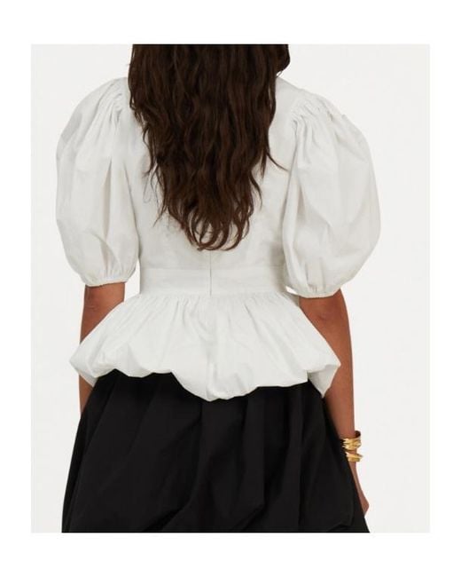 ROTATE BIRGER CHRISTENSEN White Puff Sleeve Peplum Top