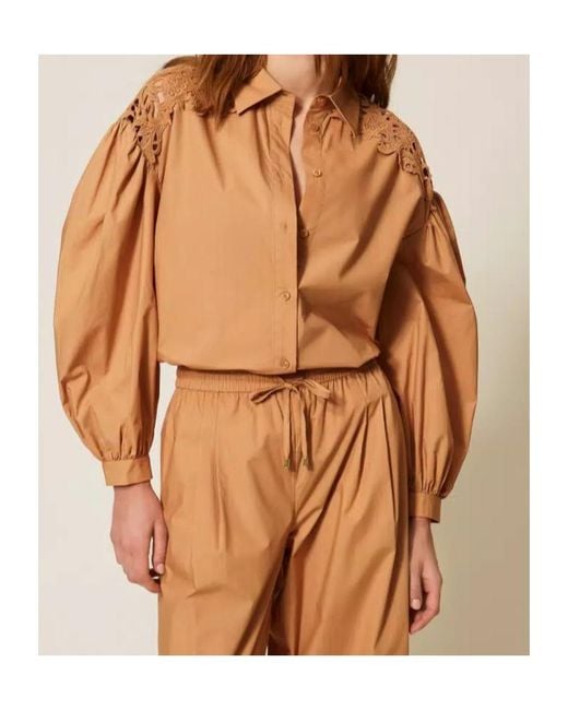 Twinset Brown Balloon-Sleeve Shirt