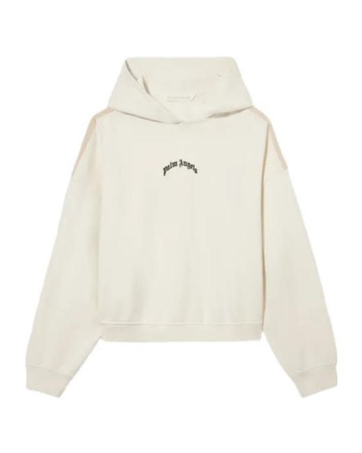 Palm Angels White Curved Logo Loose Crop Hoodie