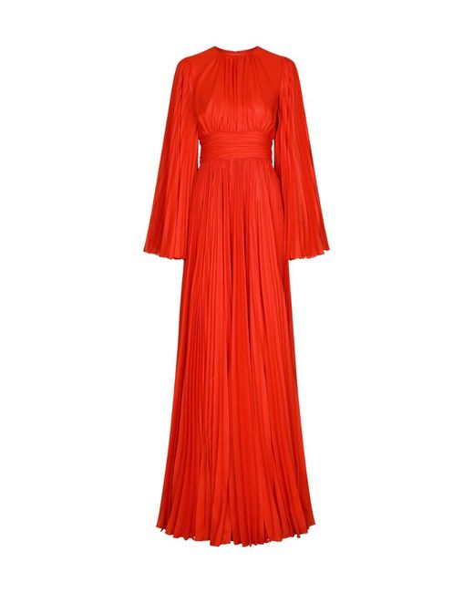 Dolce & Gabbana Red Slit-Sleeved Pleated Gown