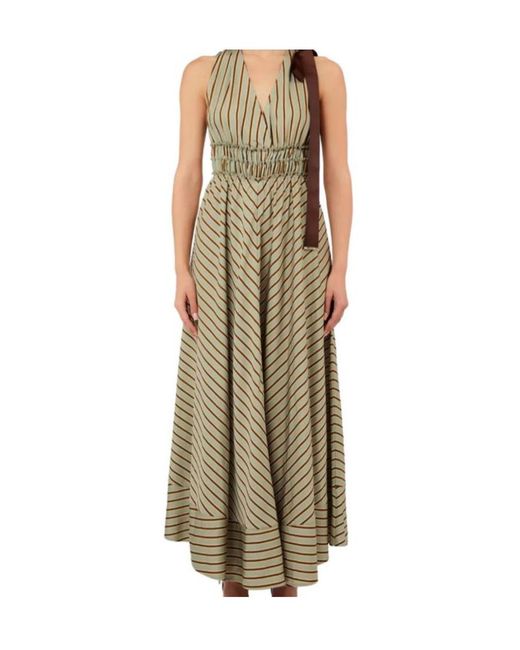 Liu Jo Natural Striped Bow Detail Maxi Dress