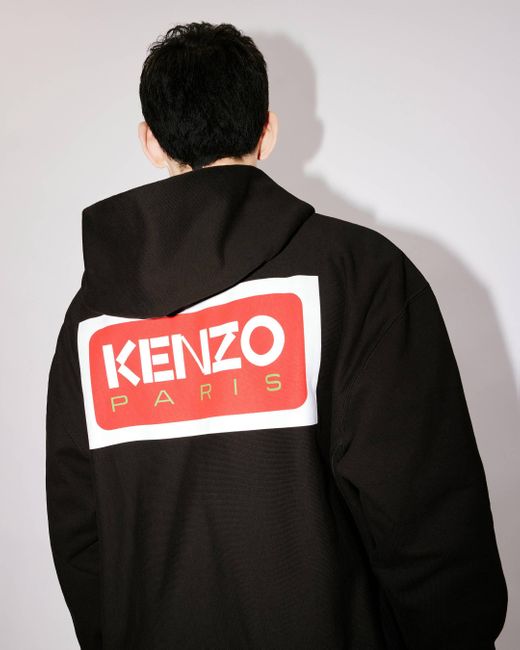 KENZO Black Logo Embroidered Zip-Up Jacket for men